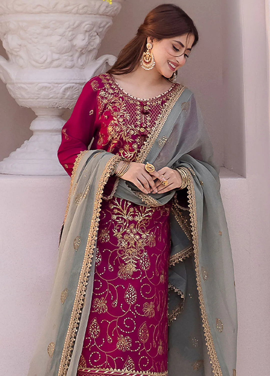 Dhanak Rang by Asim Jofa Embroidered Silk Unstitched Suit 3 Piece AJ24DR AJCF-12 - Festive Collection