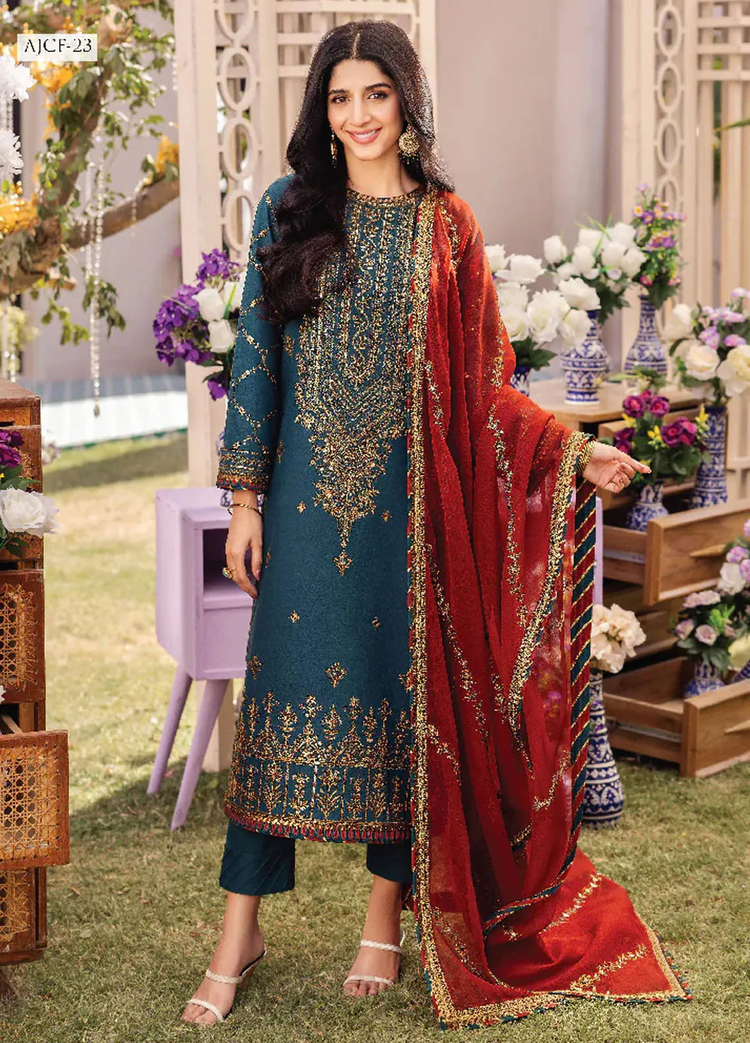 Dhanak Rang by Asim Jofa Embroidered Silk Unstitched Suit 3 Piece AJ24DR AJCF-23 - Festive Collection