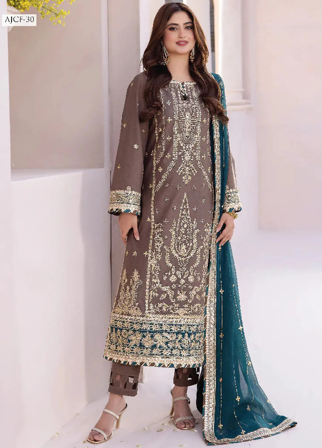 Dhanak Rang by Asim Jofa Embroidered Silk Unstitched Suit 3 Piece AJ24DR AJCF-30 - Festive Collection