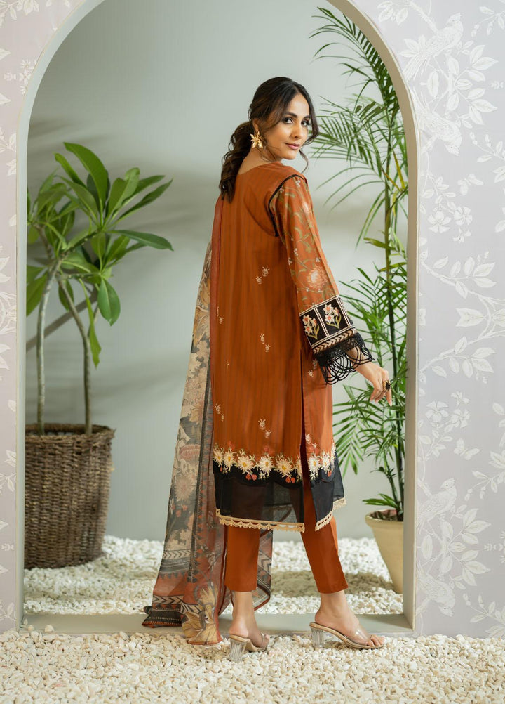 Dhanak Embroidered Cotton Suits Unstitched 3 Piece DU-3105 RUST - Luxury Signature Collection