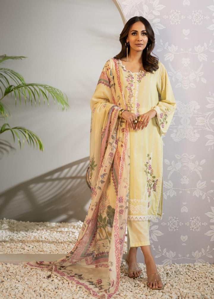 Dhanak Embroidered Cotton Suits Unstitched 3 Piece DU-3106 LEMON YELLOW - Luxury Signature Collection