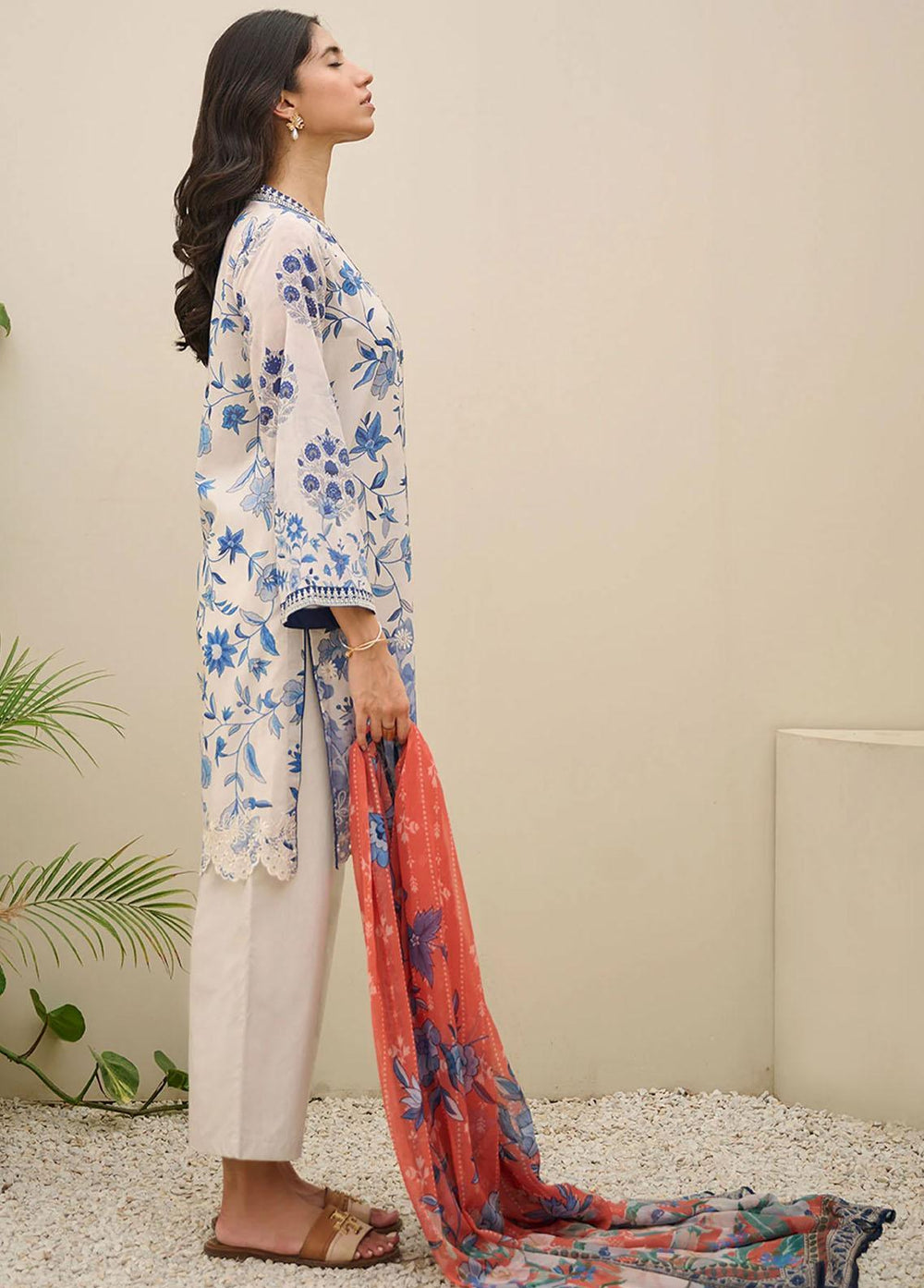 Summer Basics By Dhanak Embroidered Lawn Suits Unstitched 3 Piece DHK23SB DU-3150 WHITE - Summer Collection