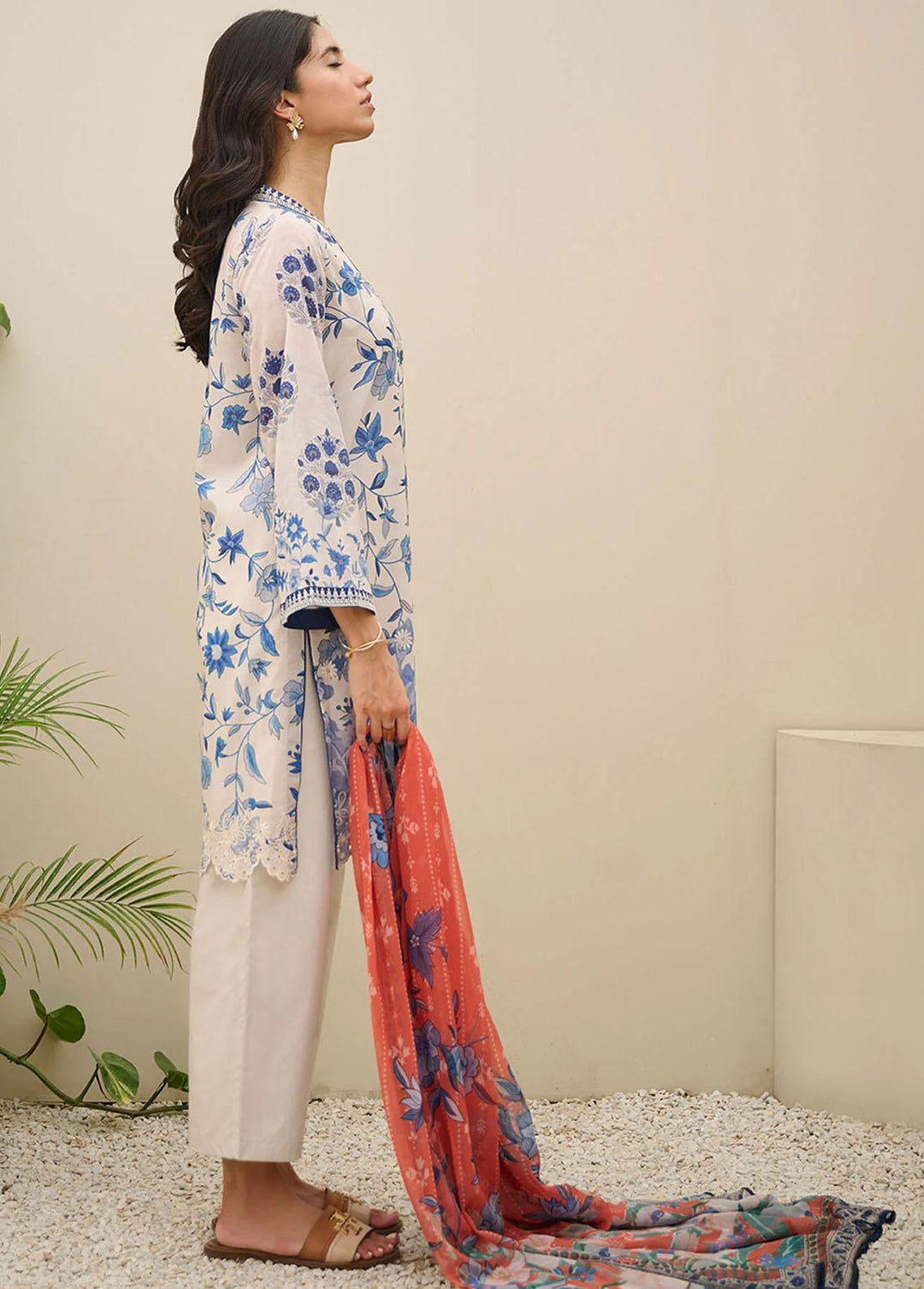 Summer Basics By Dhanak Embroidered Lawn Suits Unstitched 3 Piece DHK23SB DU-3150 WHITE - Summer Collection