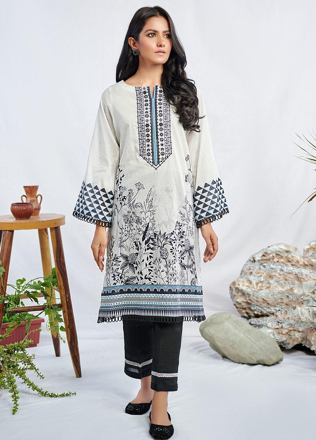 Dhanak Embroidered Lawn  Unstitched Shirt DU-1071 WHITE - Summer Collection