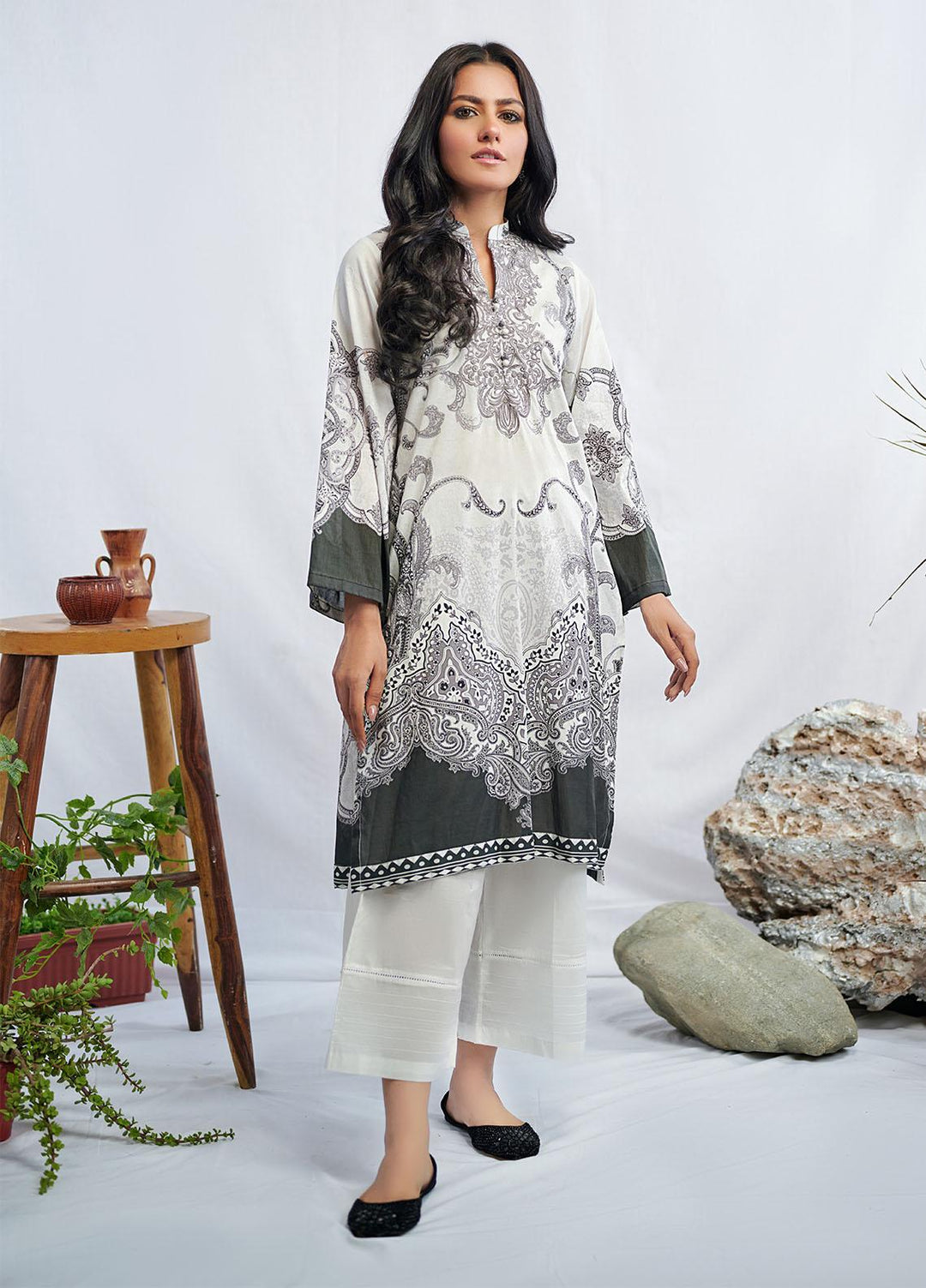 Dhanak Embroidered Lawn  Unstitched Shirt DU-1075 WHITE - Summer Collection
