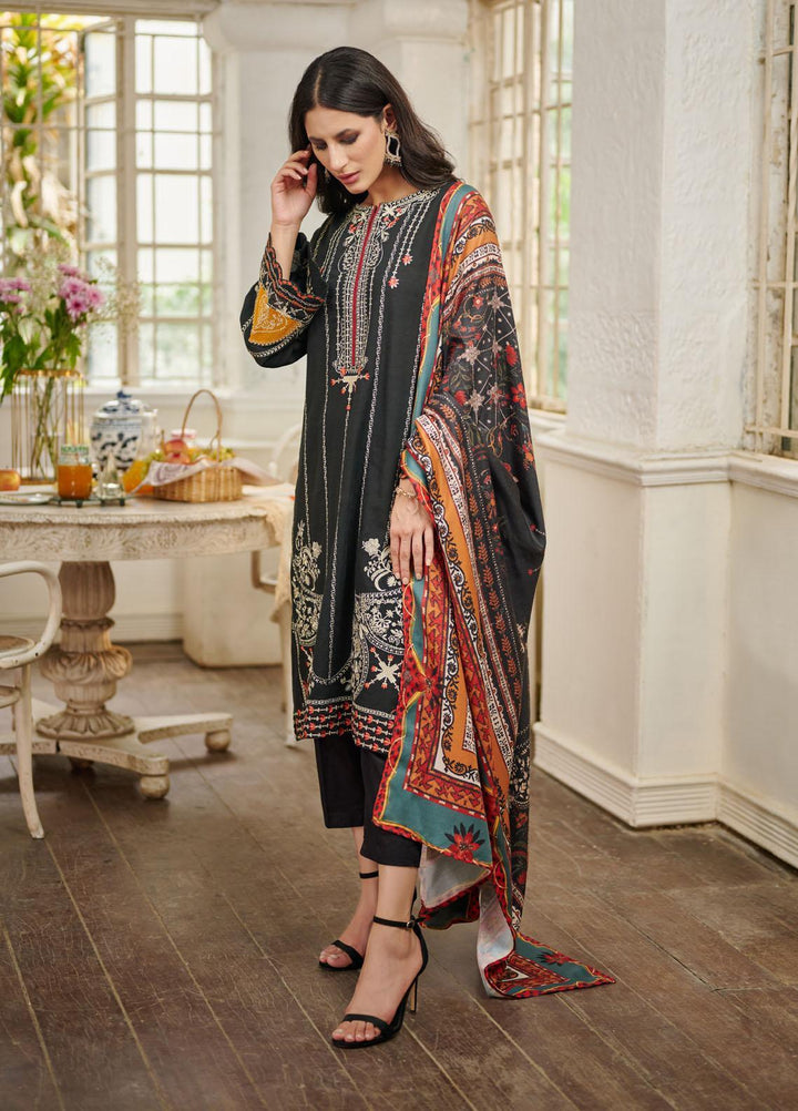 Dhanak Embroidered Khaddar Suits Unstitched 3 Piece DU-3074 BLACK - Festive Collection