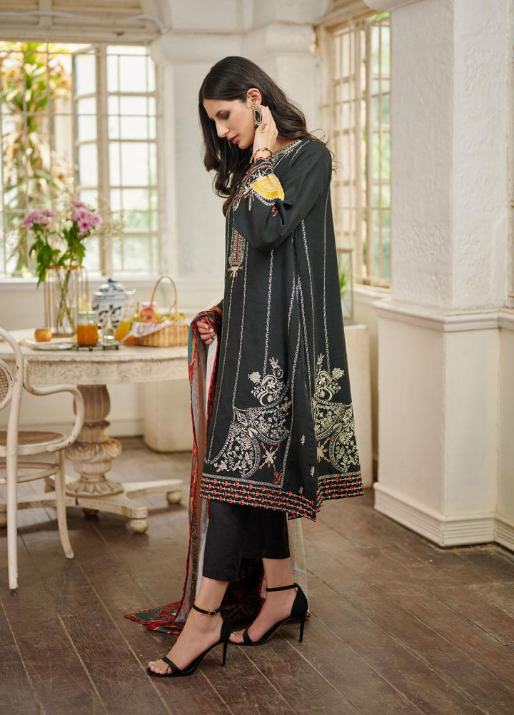 Dhanak Embroidered Khaddar Suits Unstitched 3 Piece DU-3074 BLACK - Festive Collection
