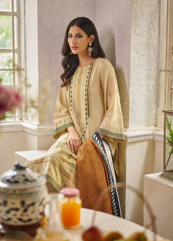 Dhanak Embroidered Khaddar Suits Unstitched 3 Piece DU-3082 HONEY CREAM - Festive Collection