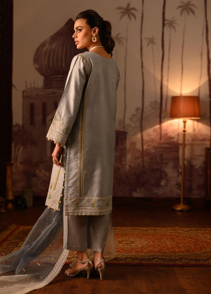 Dhanak Embroidered Organza Unstitched 4 Piece Suit DU-3103 GREY - Luxury Festive Collection