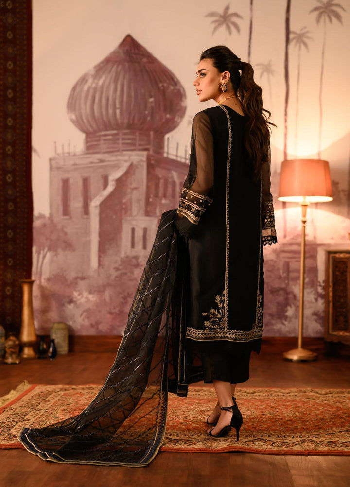 Dhanak Embroidered Net Unstitched 4 Piece Suit DU-3104 BLACK - Luxury Festive Collection