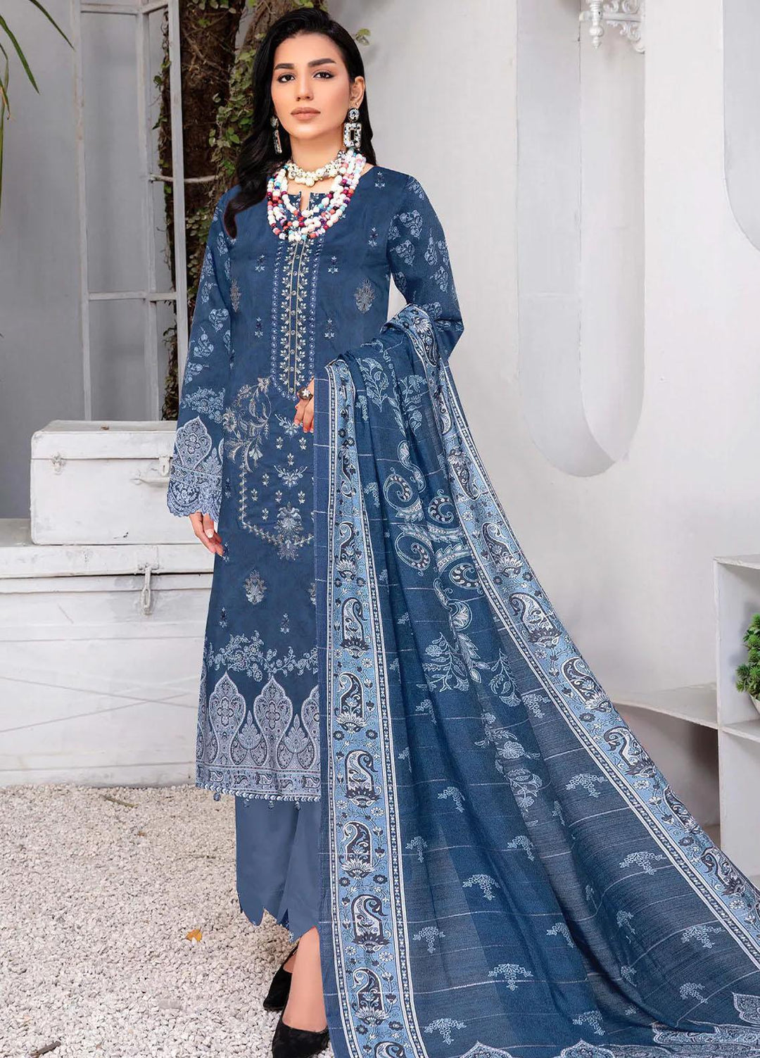 Insiya Clothing Embroidered Cambric Suits Unstitched 3 Piece INS23DK DK-01 - Winter Collection