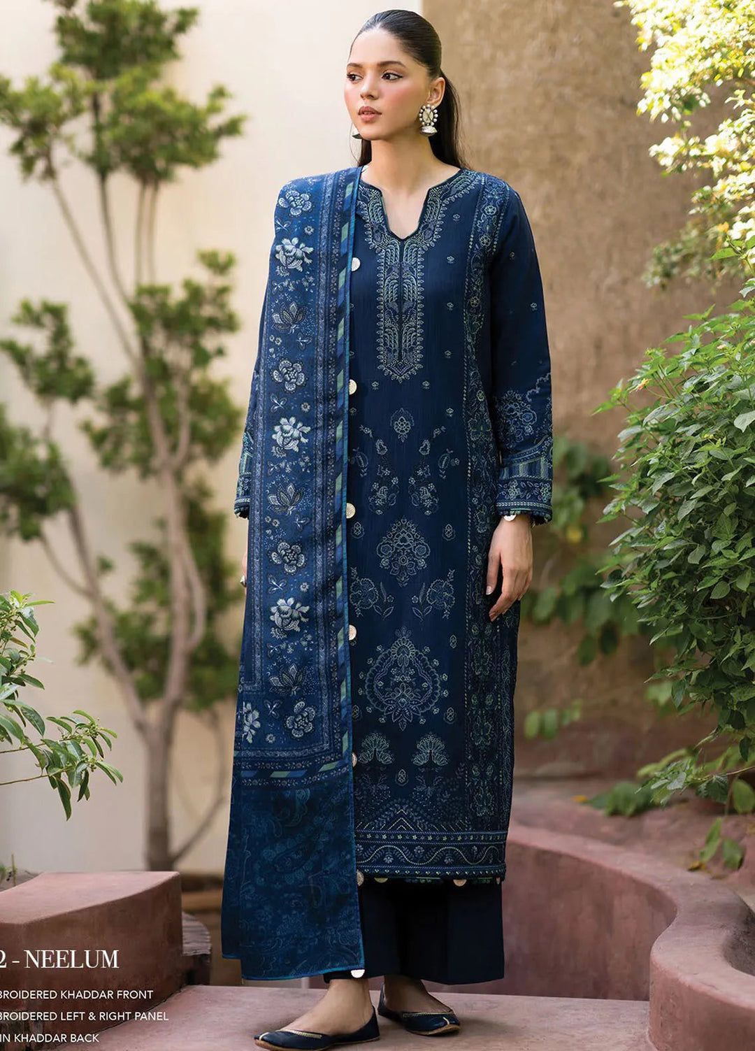 Dhoop Kinaray by Xenia Embroidered Khaddar Suit Unstitched 3 Piece D-02 Neelum - Winter Collection
