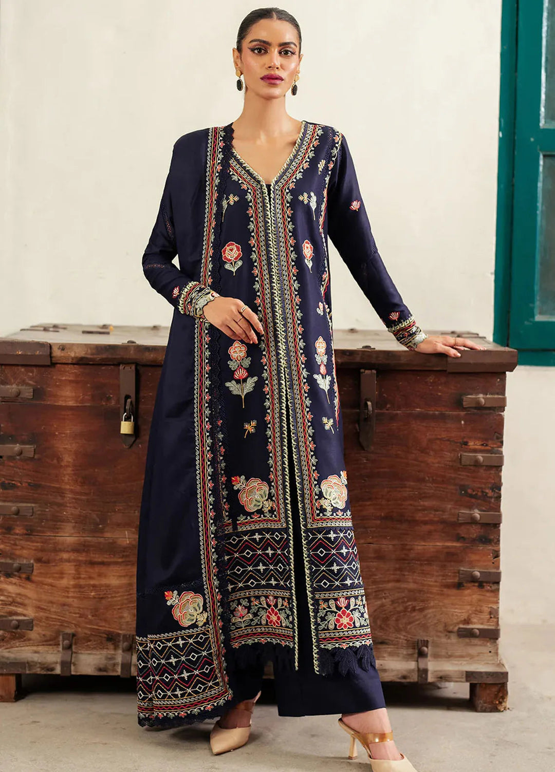 Diara By Bin Ilyas Embroidered Kotrai Suit Unstitched 3 Piece BI24DW 52-A - Winter Collection