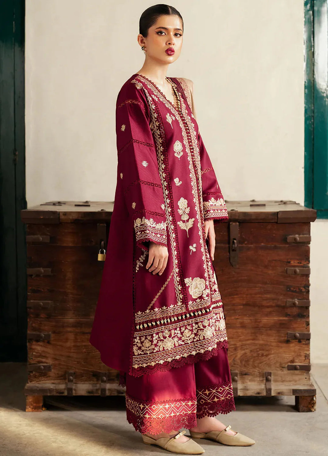 Diara By Bin Ilyas Embroidered Kotrai Suit Unstitched 3 Piece BI24DW 52-B - Winter Collection