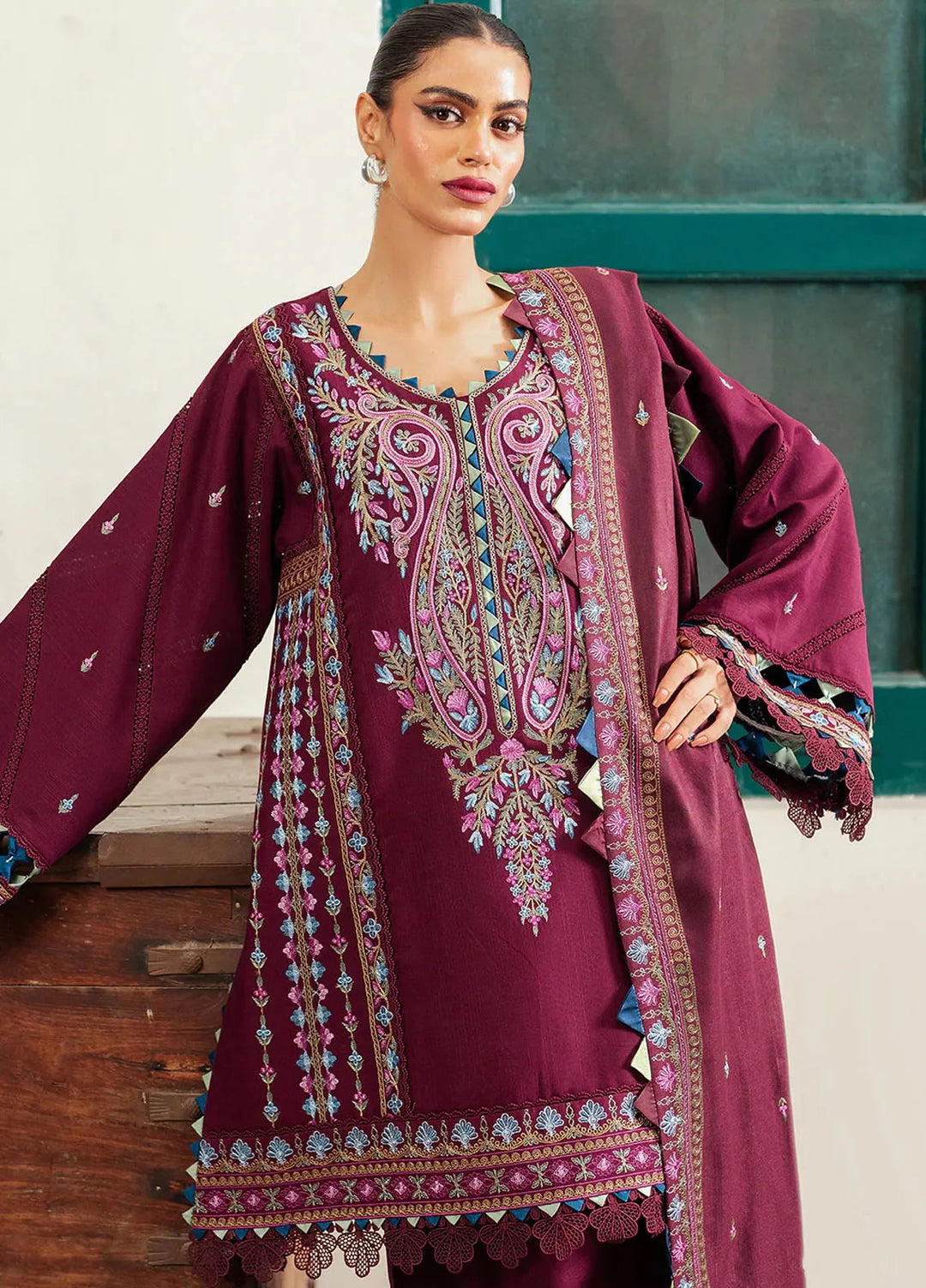 Diara By Bin Ilyas Embroidered Kotrai Suit Unstitched 3 Piece BI24DW 54-A - Winter Collection
