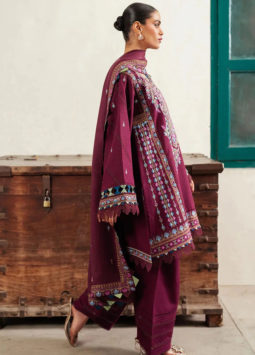 Diara By Bin Ilyas Embroidered Kotrai Suit Unstitched 3 Piece BI24DW 54-A - Winter Collection