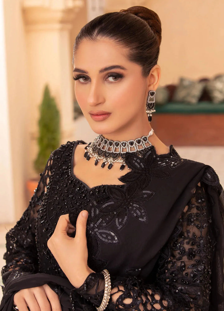 Diara Couture Pret Embroidered Chiffon 3 Piece Suit Black Noir-PSGT-01-03