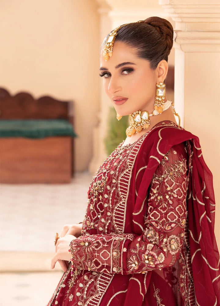 Diara Couture Pret Embroidered Chiffon 3 Piece Suit Crimson Majesty - Pssl-01-05