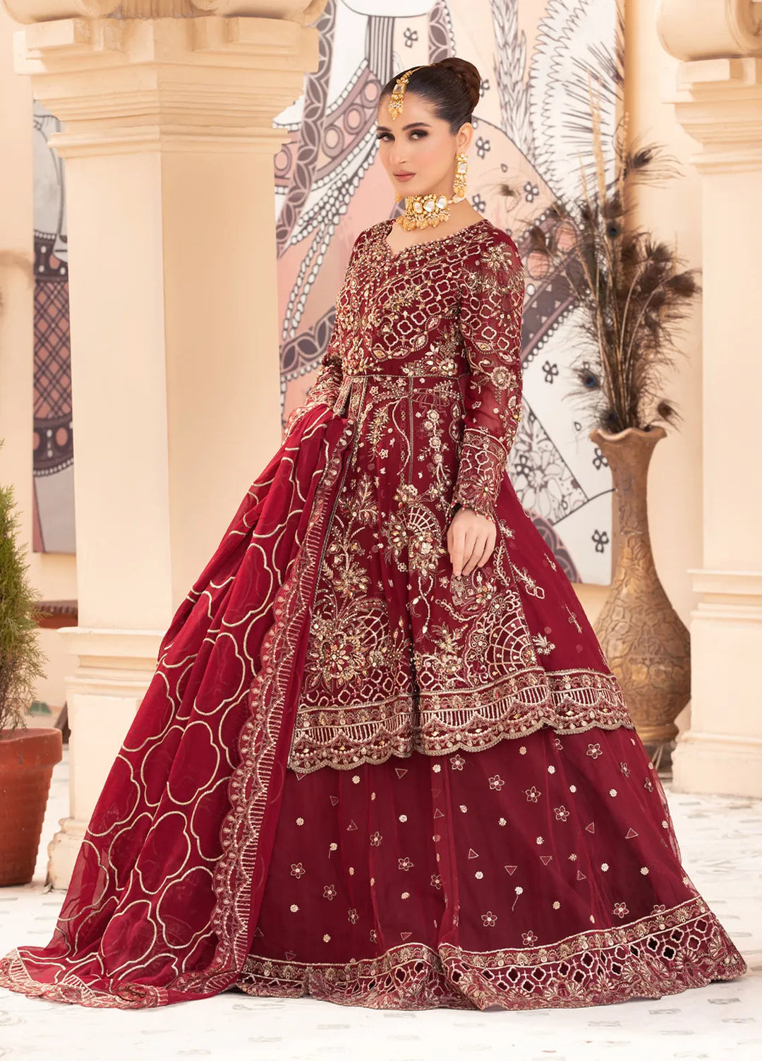 Diara Couture Pret Embroidered Chiffon 3 Piece Suit Crimson Majesty - Pssl-01-05