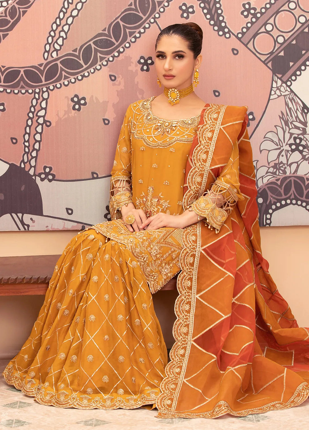 Diara Couture Pret Embroidered Chiffon 3 Piece Suit Golden Harvest - Sf-10