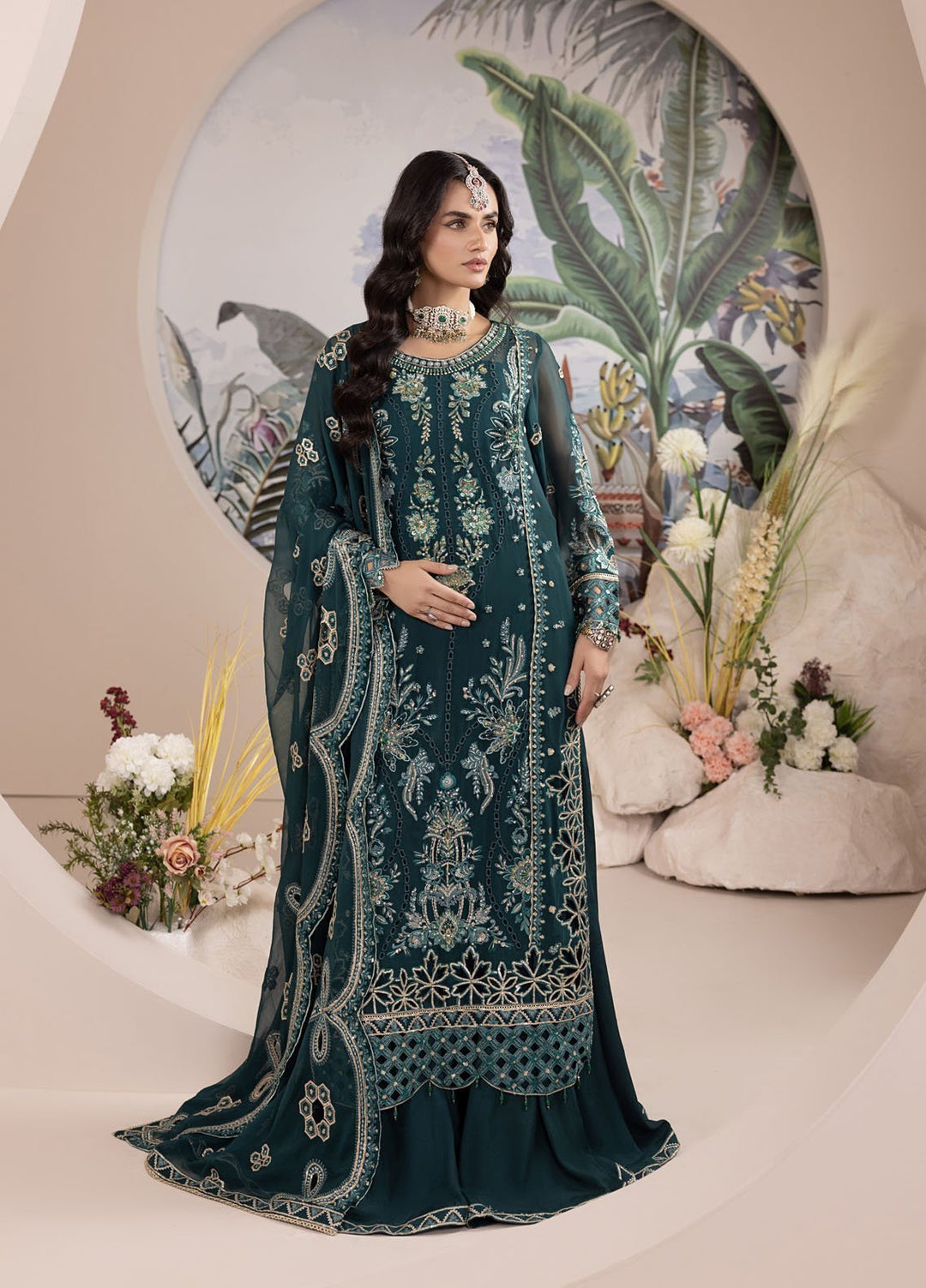 Diara Couture Pret Embroidered Gown Organza 3 Piece Suit SF-14 Green