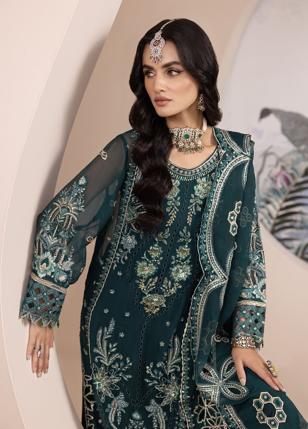 Diara Couture Pret Embroidered Gown Organza 3 Piece Suit SF-14 Green