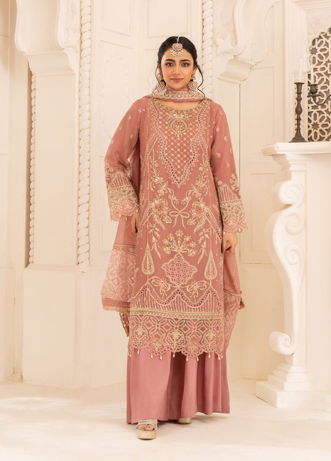 Diara Couture Pret Embroidered Maxi Organza 3 Piece Suit SF-12 Pink