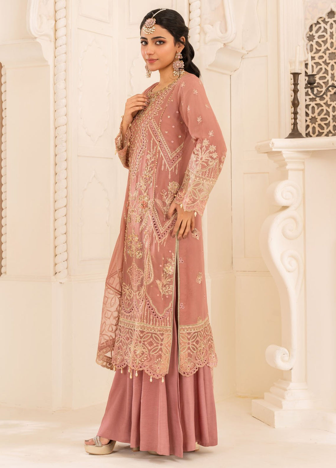 Diara Couture Pret Embroidered Maxi Organza 3 Piece Suit SF-12 Pink