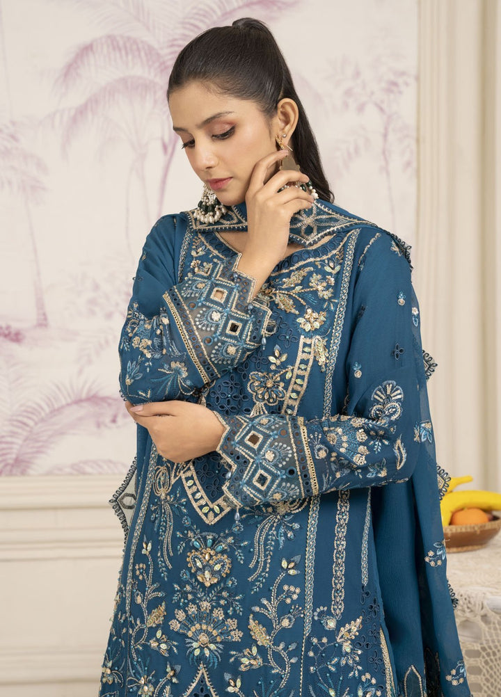 Diara Couture Pret Embroidered Maxi Organza 3 Piece Suit SF-13 Teal Blue