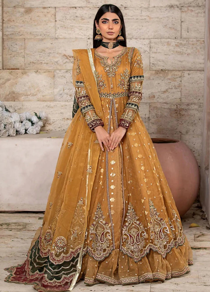 Diara Couture Pret Embroidered Net 3 Piece Suit US-607 Anarkali Mustard