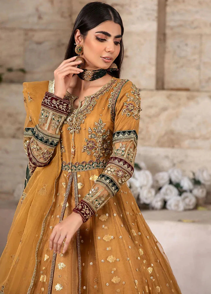 Diara Couture Pret Embroidered Net 3 Piece Suit US-607 Anarkali Mustard