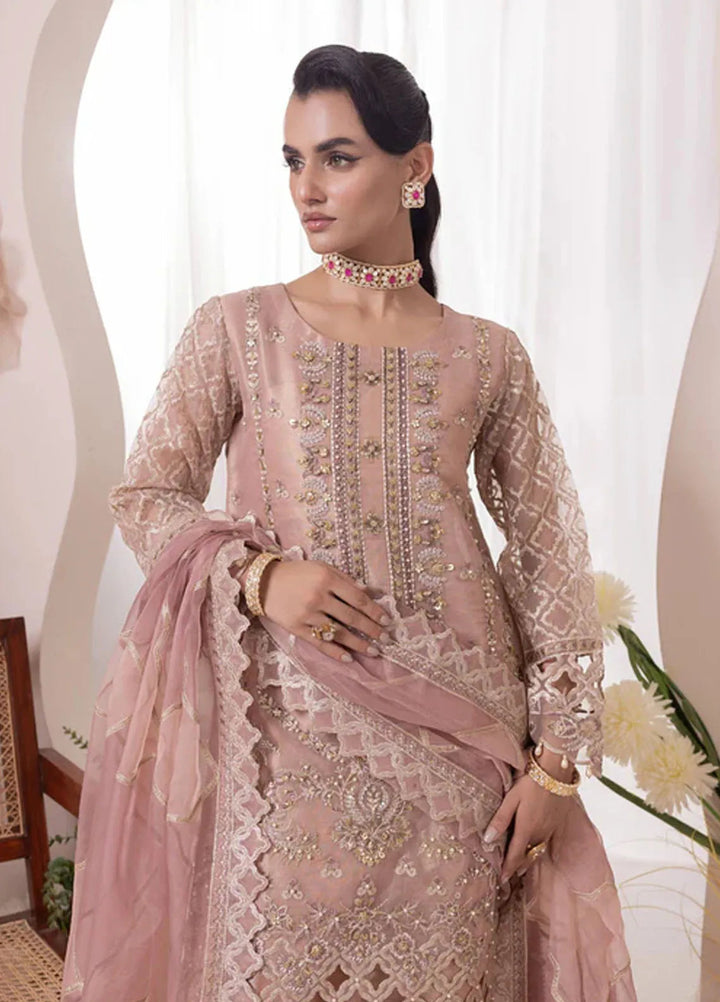 Diara Couture Pret Embroidered Organza 3 Piece Suit US-644 Roheen Pink