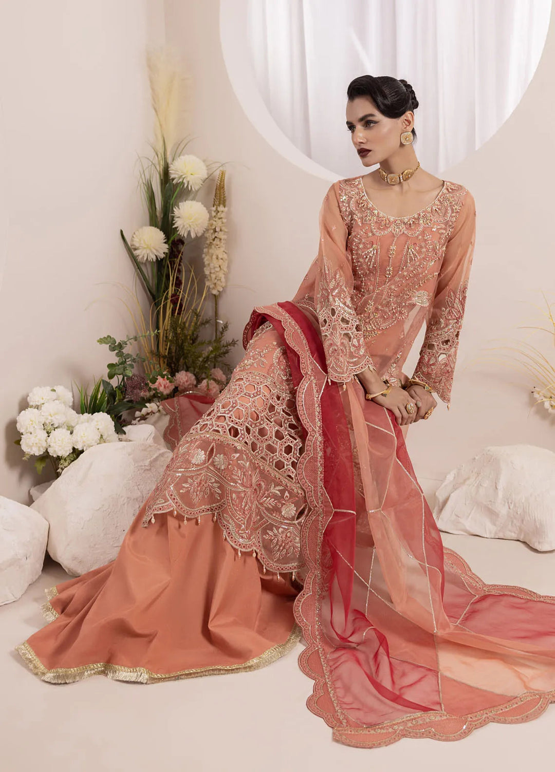 Diara Couture Pret Embroidered Organza 3 Piece Suit US-645 Nosheen
