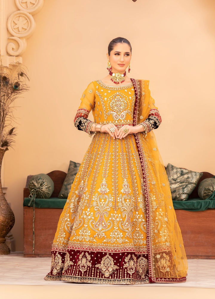 Diara Couture Pret Embroidered Sharara Chiffon 3 Piece Suit DF-01 Mustard