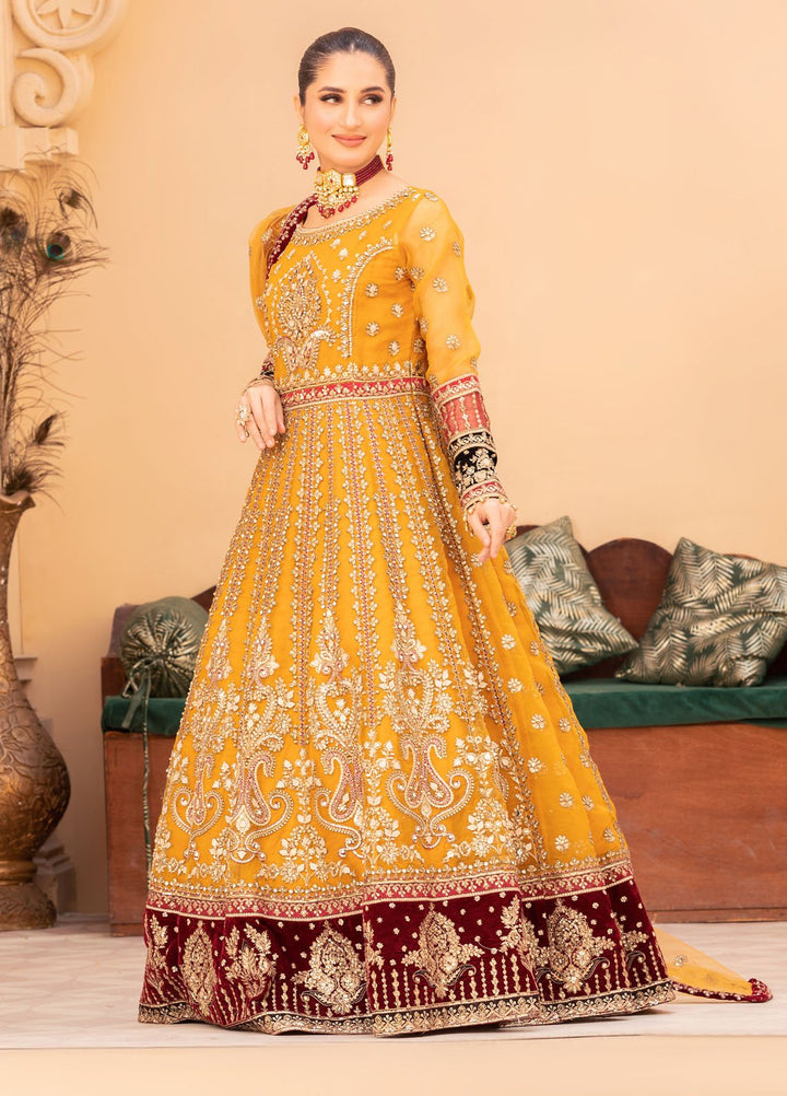Diara Couture Pret Embroidered Sharara Chiffon 3 Piece Suit DF-01 Mustard