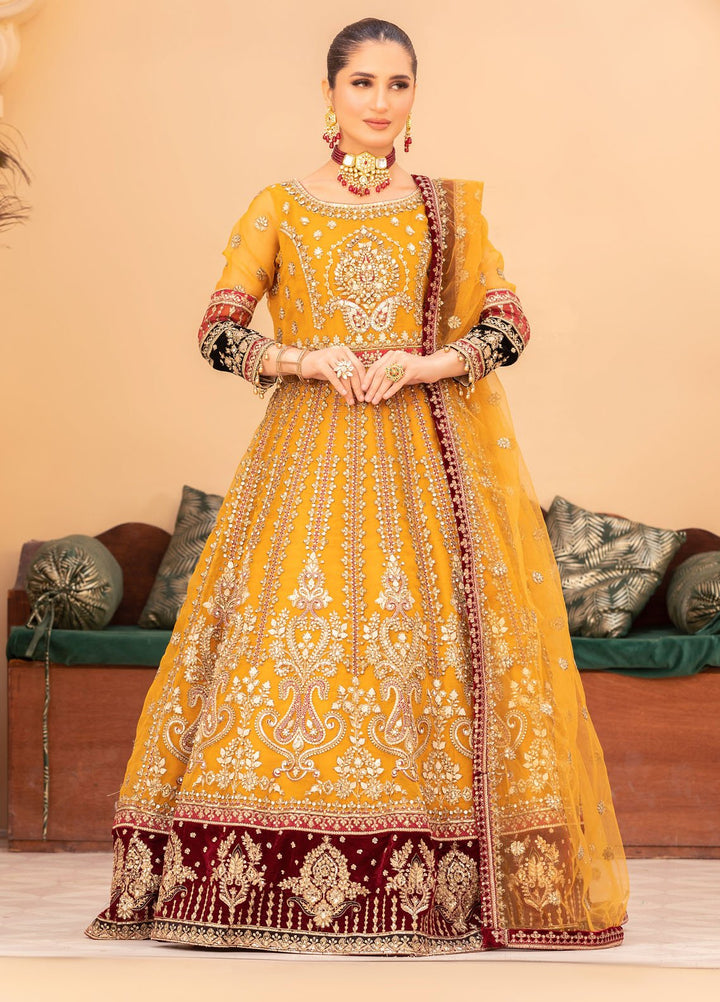Diara Couture Pret Embroidered Sharara Chiffon 3 Piece Suit DF-01 Mustard