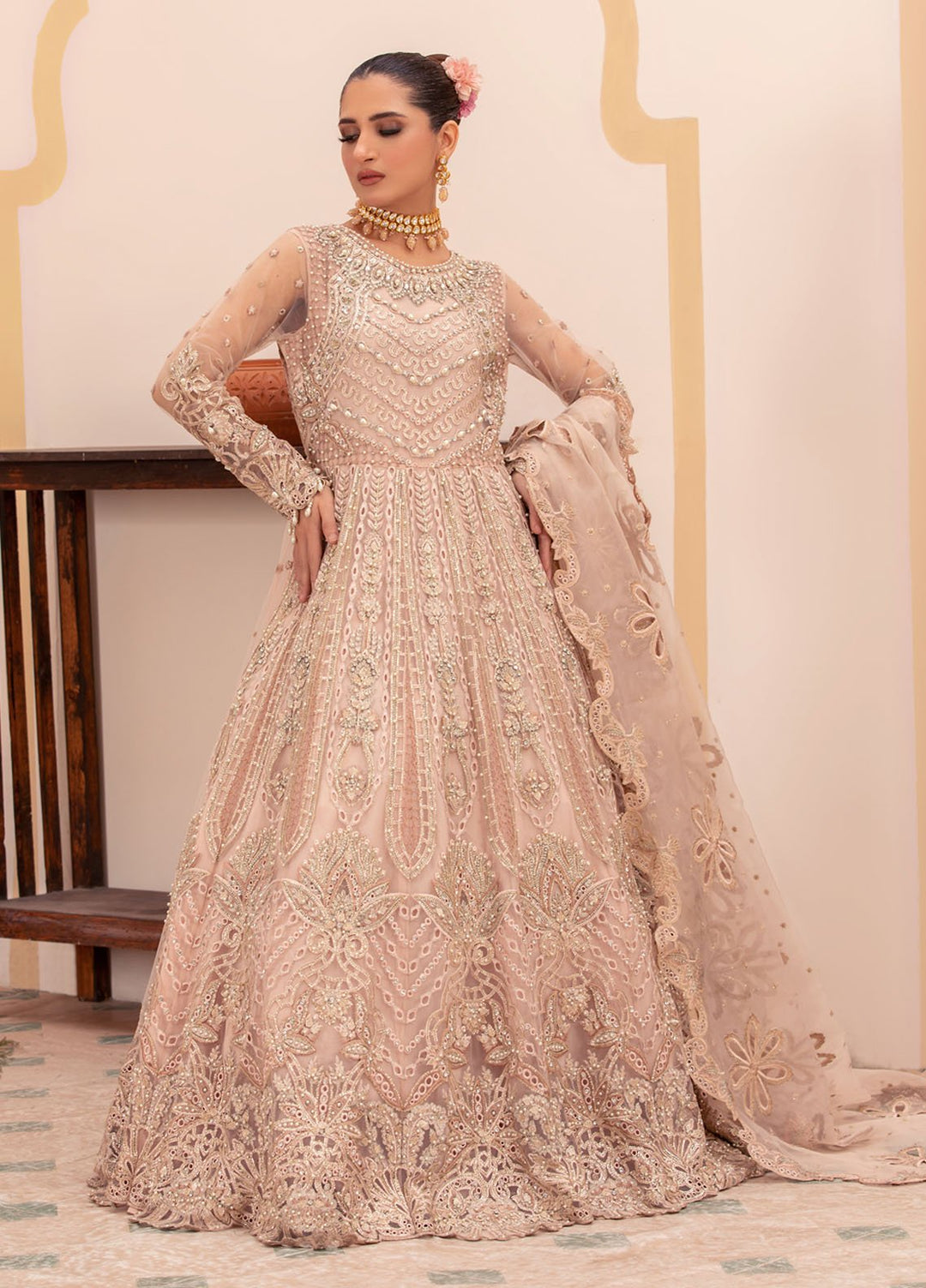 Diara Couture Pret Embroidered Sharara Chiffon 3 Piece Suit DF-35 Light Pink