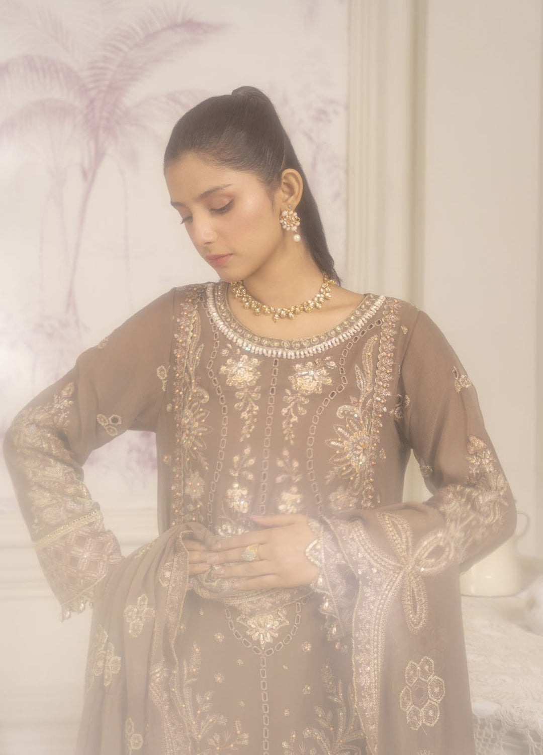 Diara Couture Pret Embroidered Sharara Chiffon 3 Piece Suit SF-14 Mouse