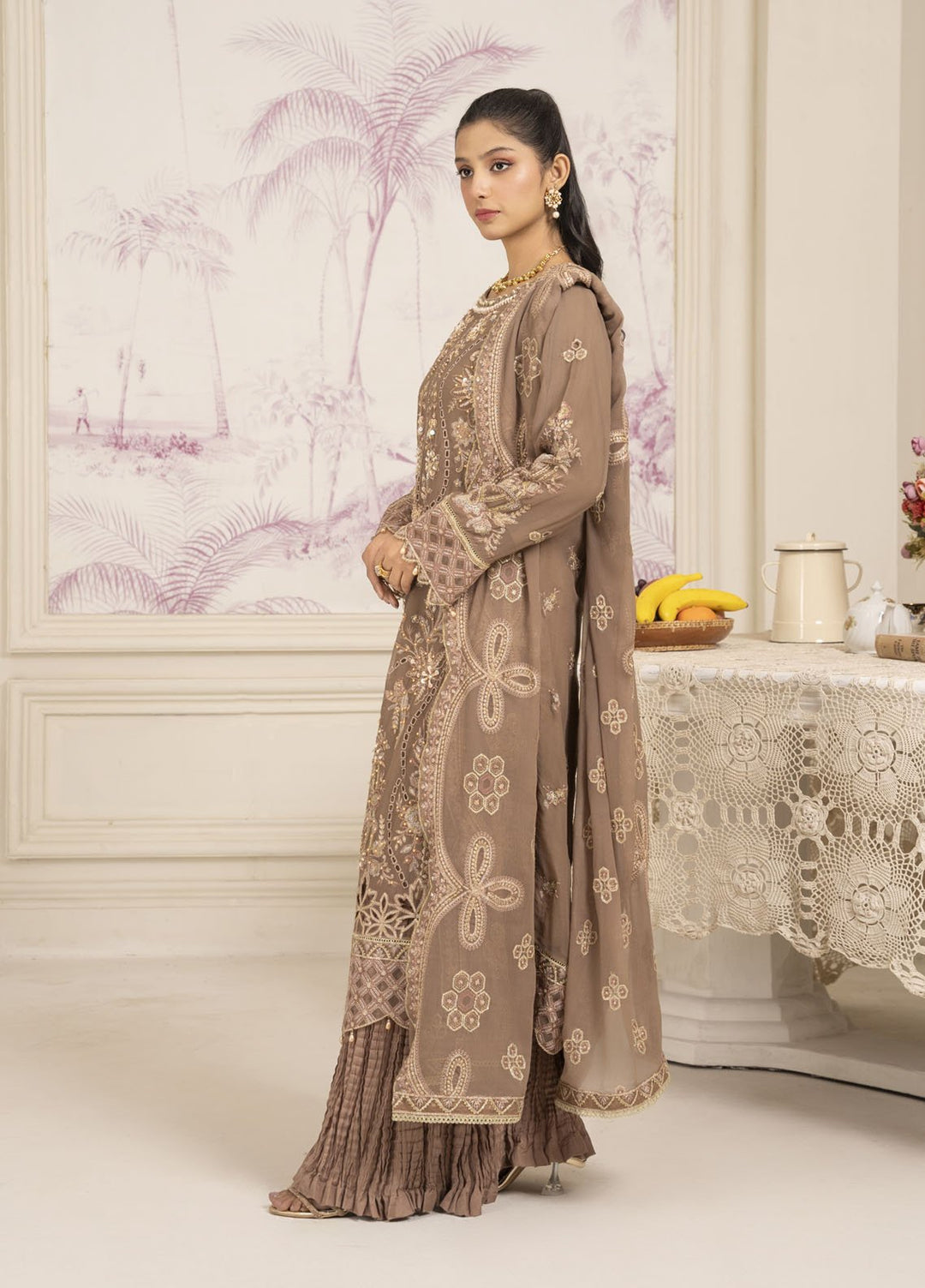 Diara Couture Pret Embroidered Sharara Chiffon 3 Piece Suit SF-14 Mouse