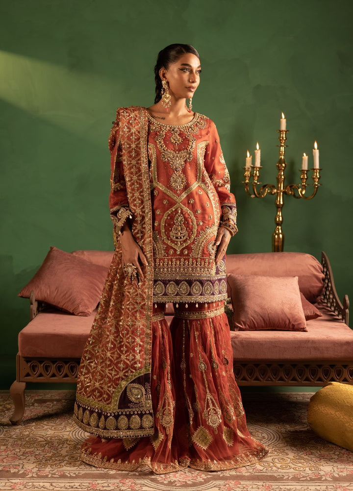 Diara Couture Pret Embroidered Sharara Chiffon 3 Piece Suit UA-01 Rust
