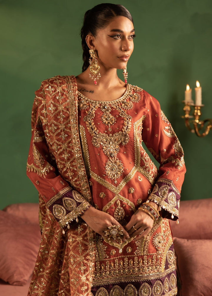 Diara Couture Pret Embroidered Sharara Chiffon 3 Piece Suit UA-01 Rust