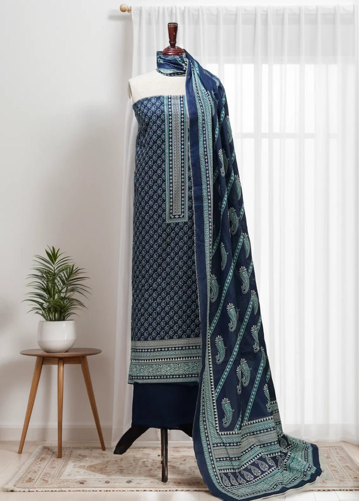 Digital Print By Bin Saeed Printed Lawn Suit Unstitched 3 Piece BN24F Blue - Summer Collection