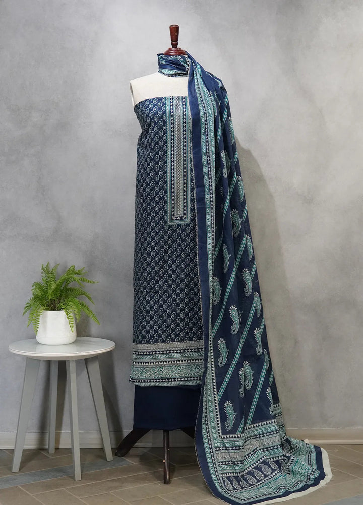 Digital Print By Bin Saeed Printed Lawn Suit Unstitched 3 Piece BN24F Blue - Summer Collection