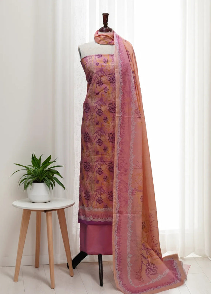 Digital Print By Bin Saeed Printed Lawn Suit Unstitched 3 Piece BN24F Pink - Summer Collection