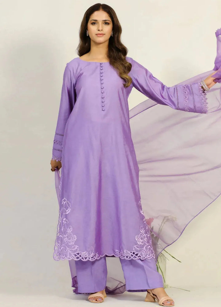 Dilara By Grandeur Pret Embroidered Raw Silk 3 Piece Suit Mauve