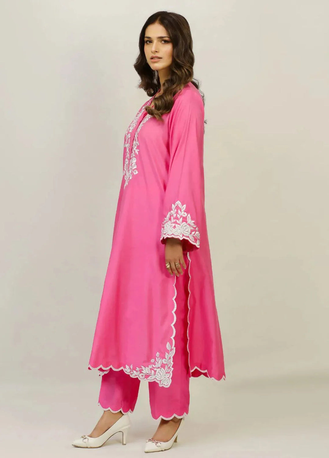 Dilara By Grandeur Pret Embroidered Tissue Silk 3 Piece Suit Hot Pink
