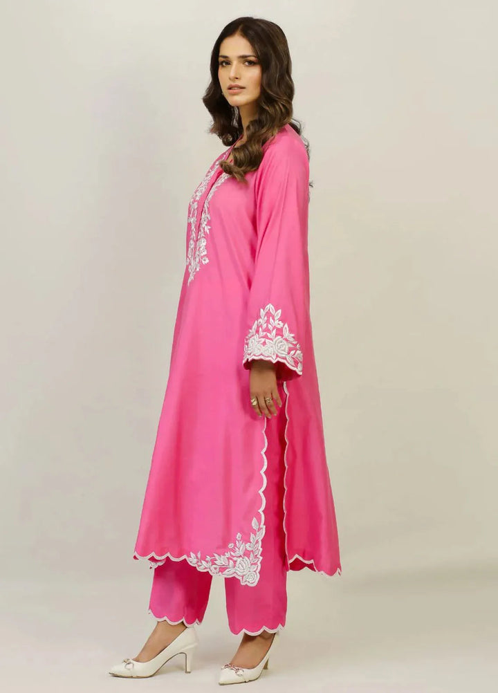 Dilara By Grandeur Pret Embroidered Tissue Silk 3 Piece Suit Hot Pink
