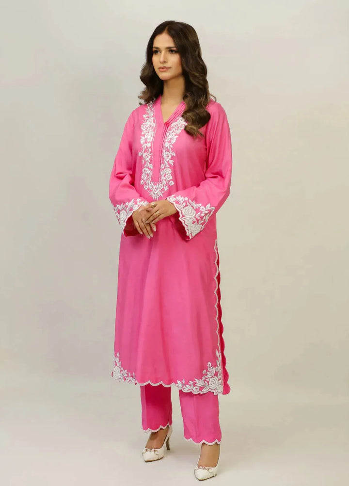Dilara By Grandeur Pret Embroidered Tissue Silk 3 Piece Suit Hot Pink