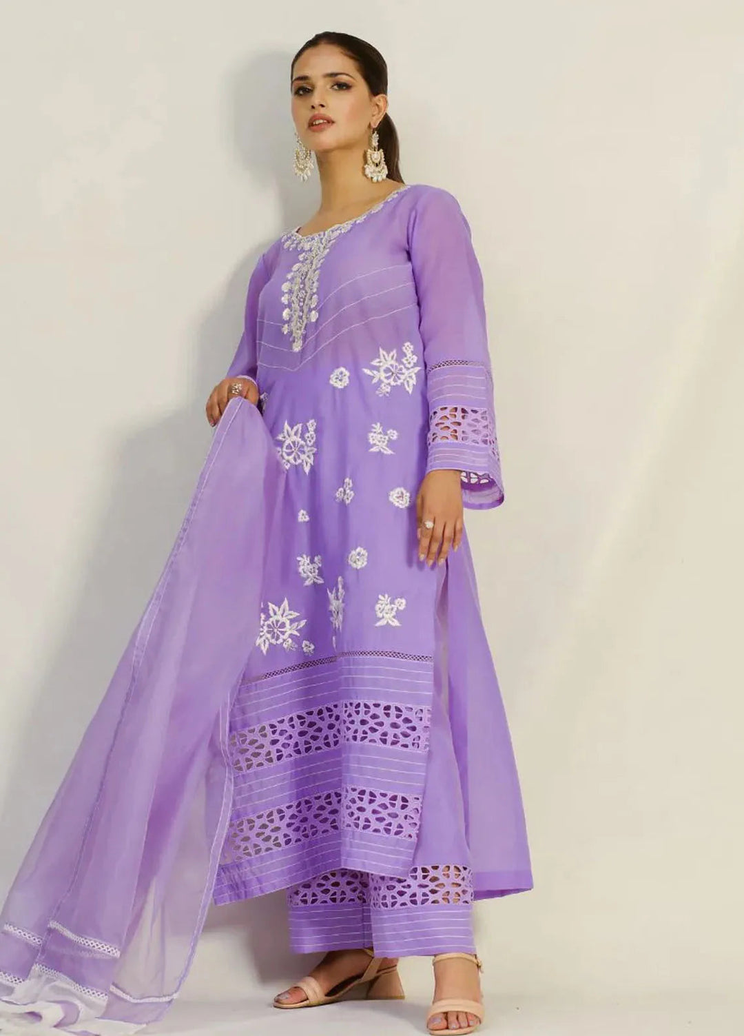 Dilara By Grandeur Pret Printed Chiffon 3 Piece Suit Levendor Lace