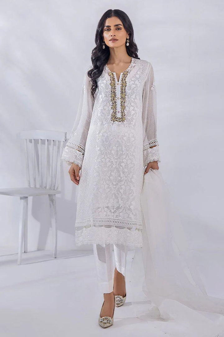 Malook By Shazia Ovais Pret Embroidered Khaadi Net 2 Piece Suit MLK23D Swan